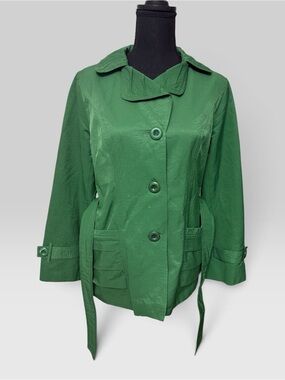 Max Mara Green Belted Utility Jacket Coat Size L Italian Designer